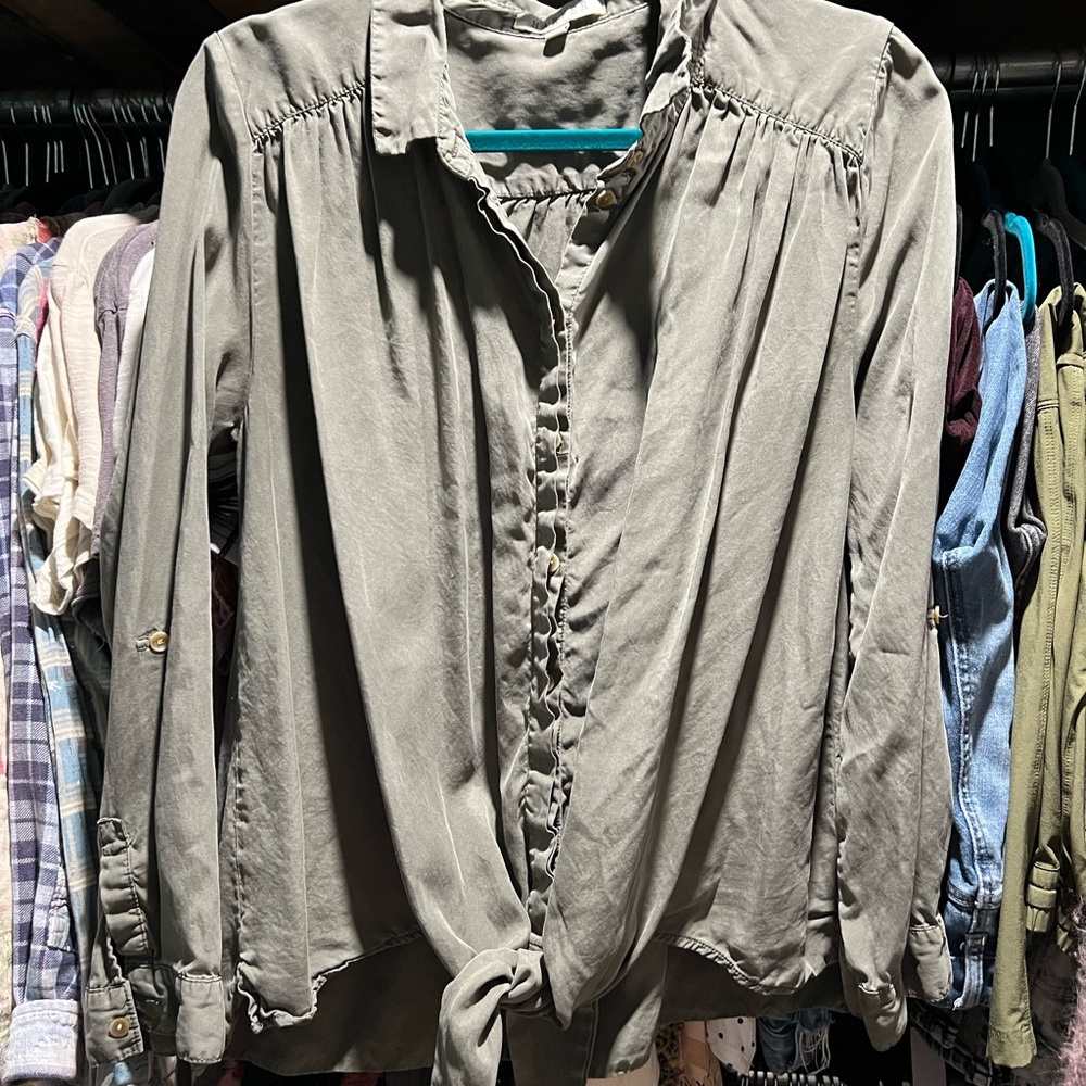 Harper Olive Green Button-Up Blouse